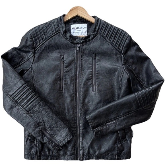 WILLIAM RAST Men's Black Leather Motorcycle Jacket Medium Excellent timberlake - Picture 1 of 14